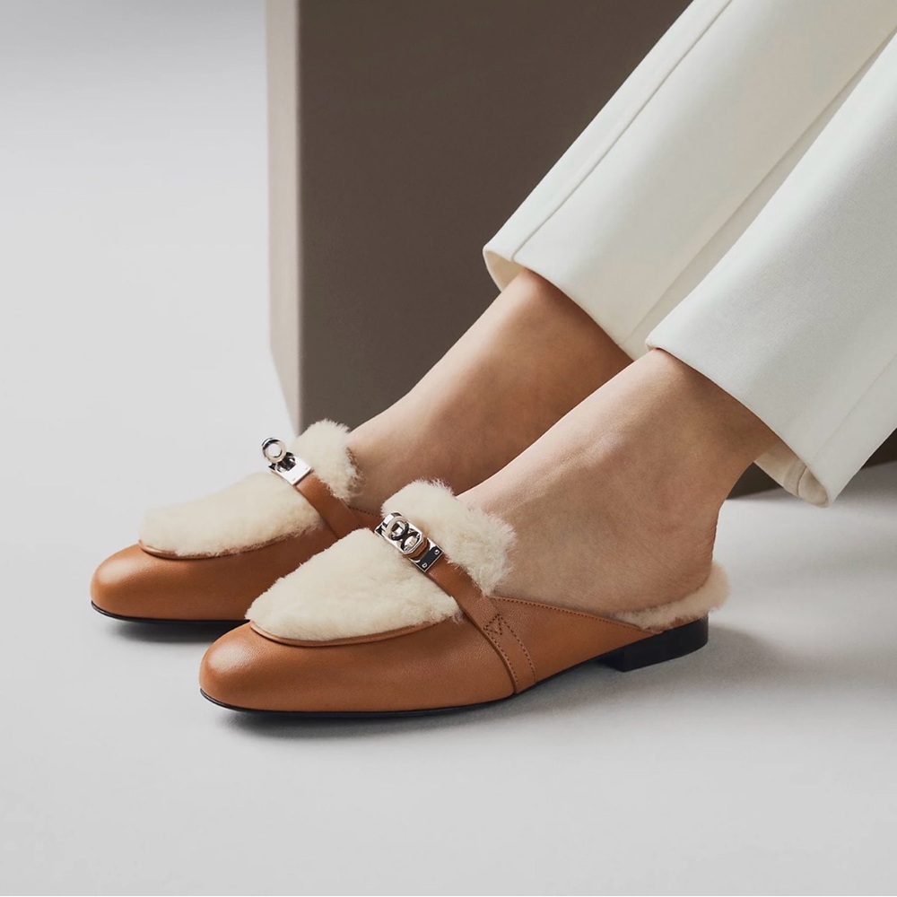 Hermes Oz Shearling Mules